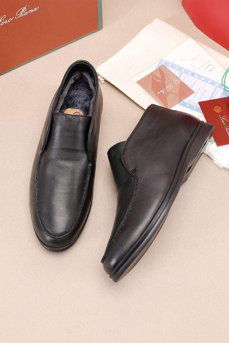 Loro Piana Кожаные лоферы с мехом Open Walk - Black