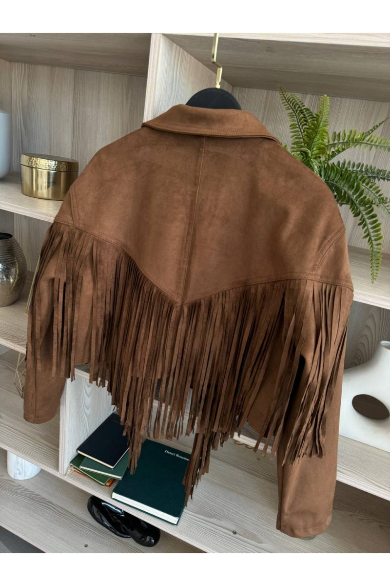 Yves Saint Laurent Женская замшевая косуха с бахромой 