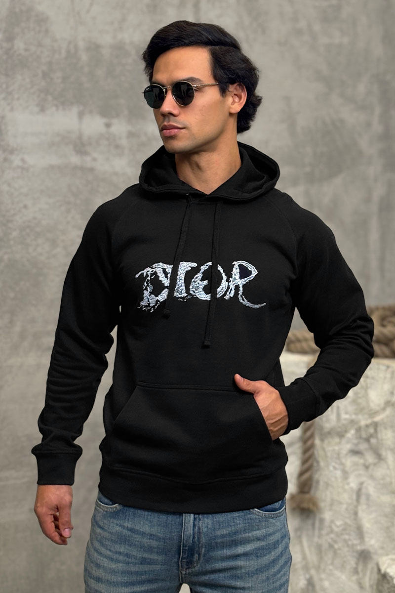 Dior Чёрное оверсайз худи logo-print