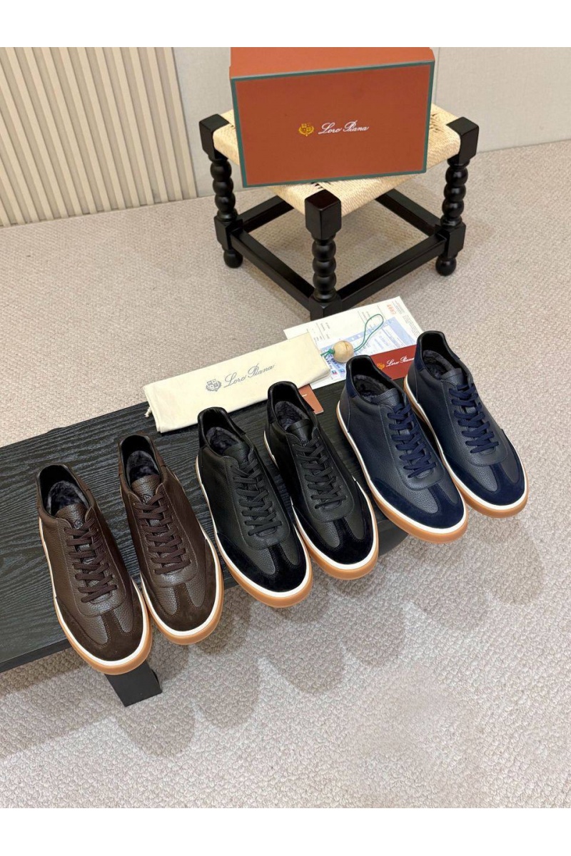 Loro Piana Кожаные кроссовки с мехом high-top