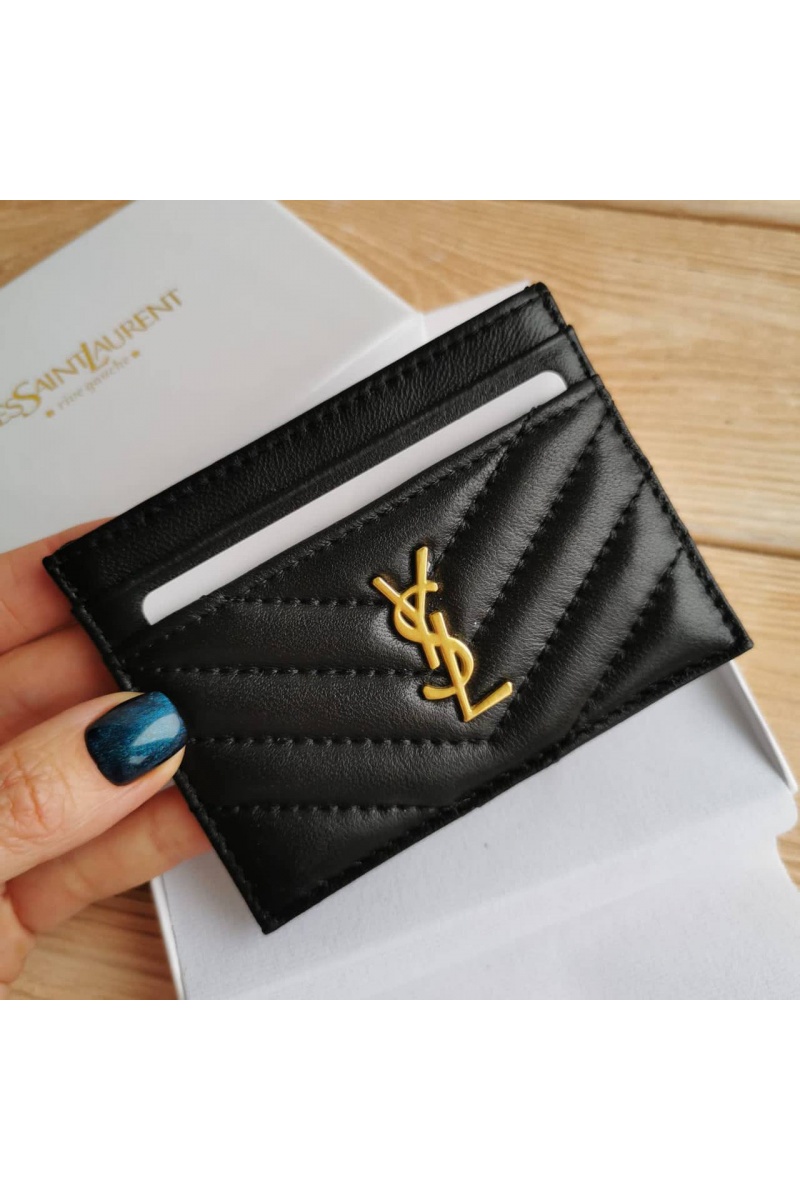 Yves Saint Laurent Кожаный чёрный кардхолдер 10.5x7.8 см