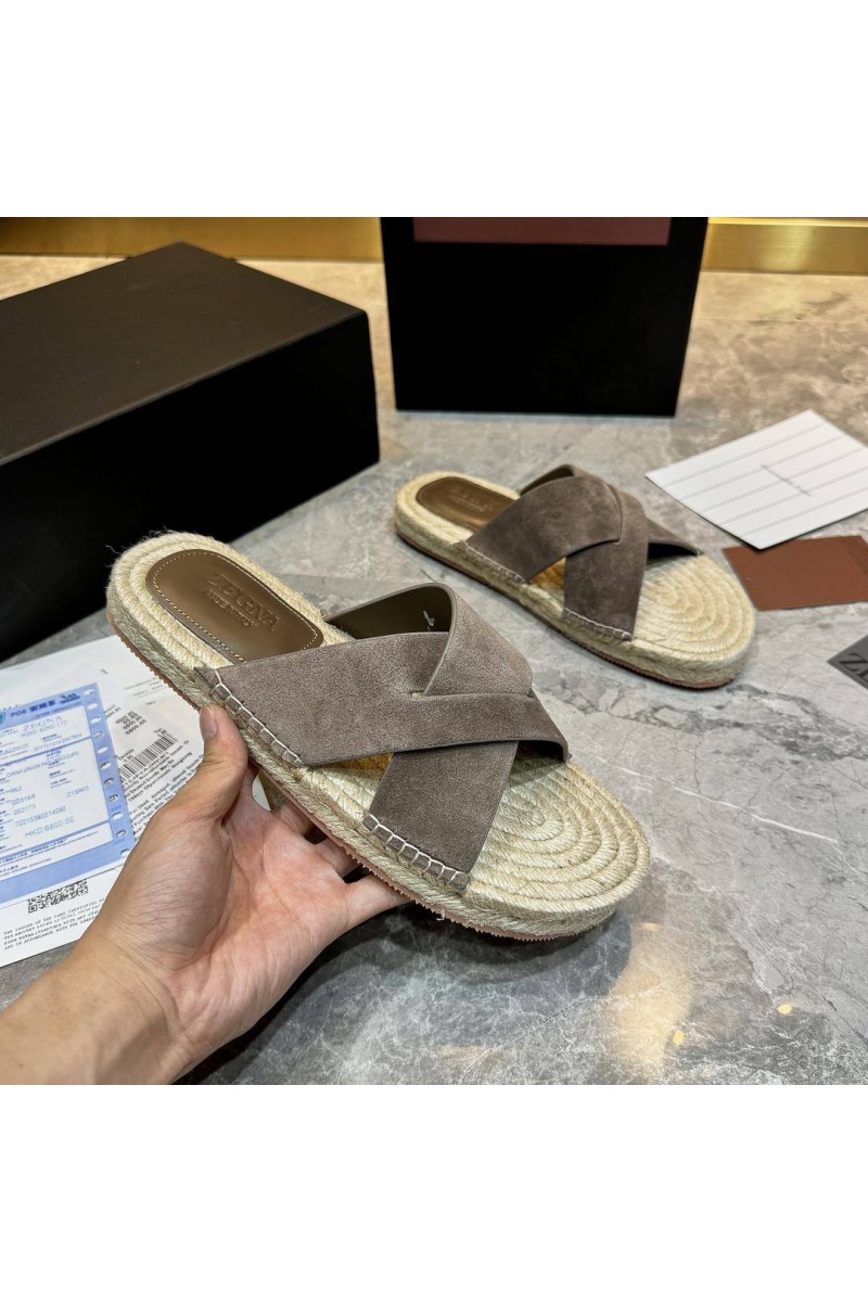 Zegna Мужские шлёпанцы suede - Light Brown
