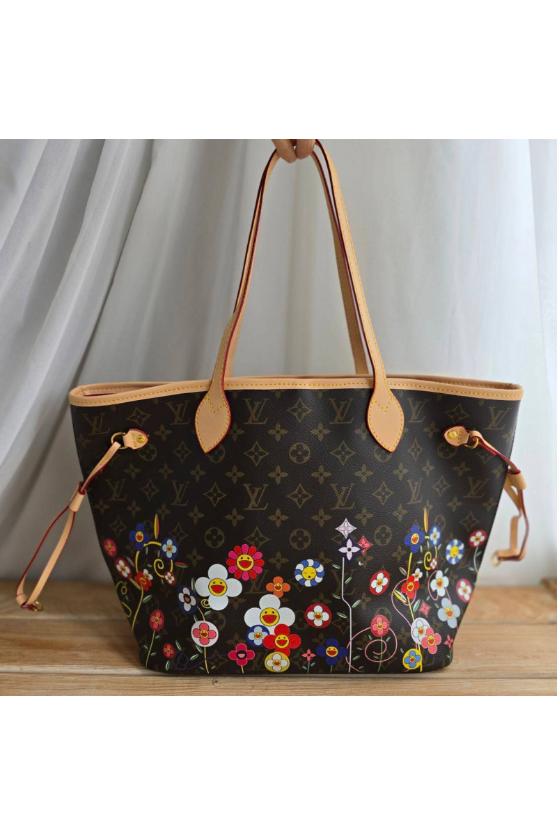 Lоuis Vuittоn Кожаная сумка Takashi Murakami Neverfull MM 33x29 см