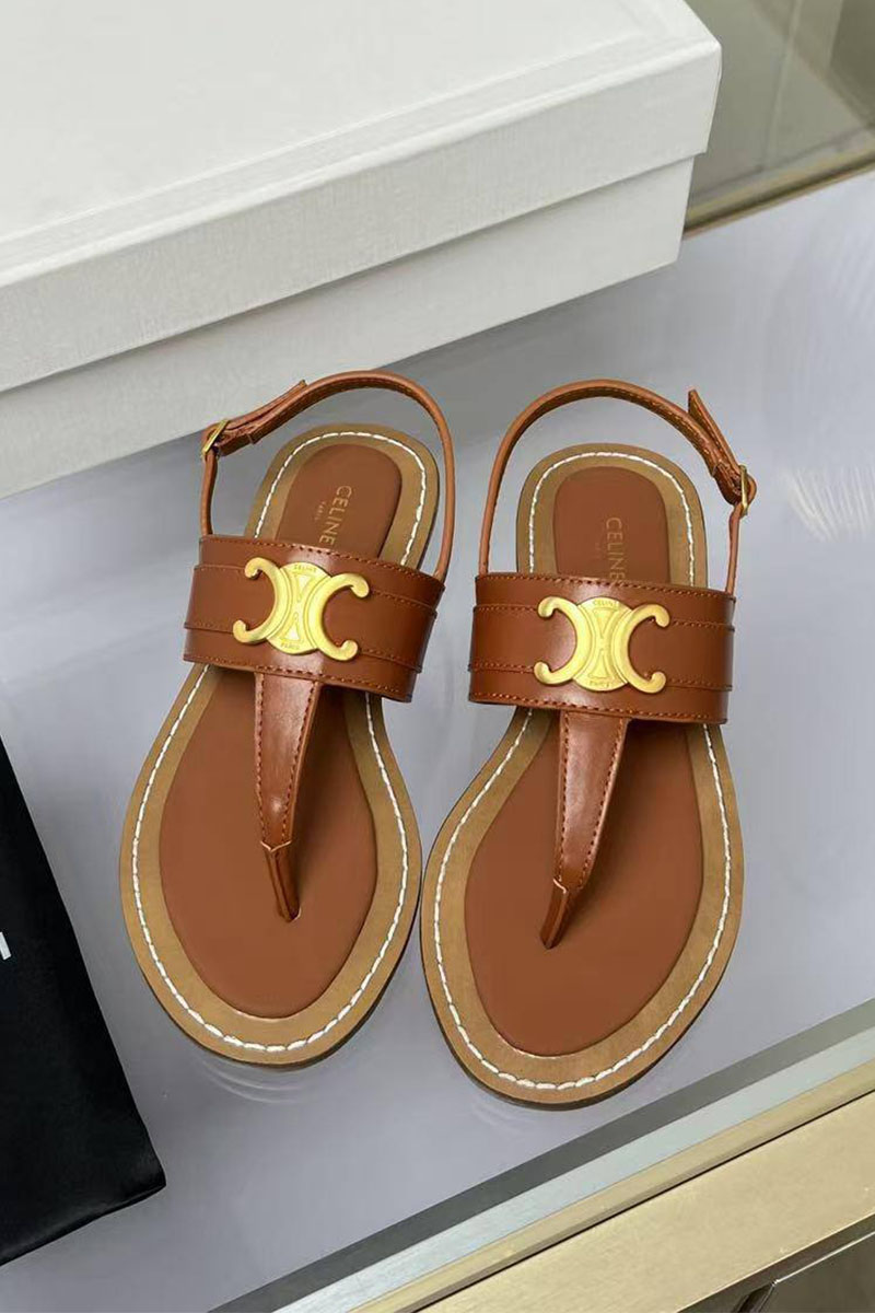 Celine Женские кожаные сандалии Premium - Brown
