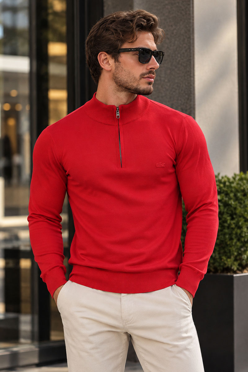 Lacoste Мужской красный джемпер Zip Neck 