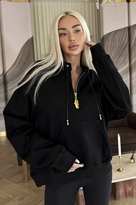 Женский свитшот Premium zip neck - Black