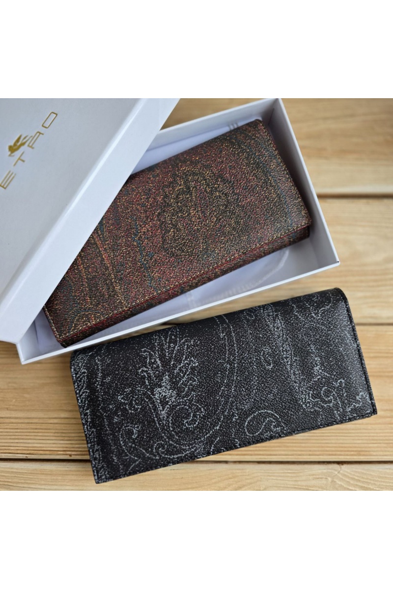 Etro Кожаное портмоне с узором пейсли 19x9 см