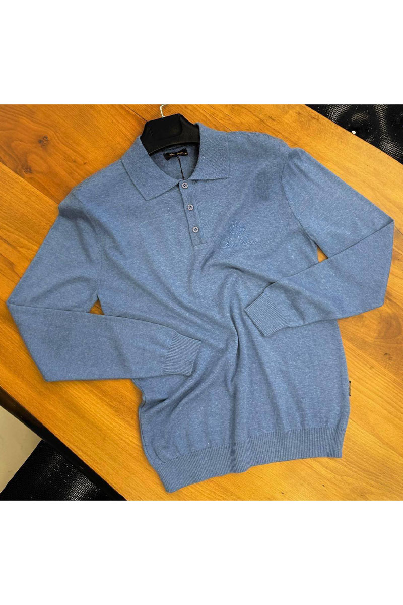 Loro Piana Поло с длинным рукавом голубого цвета 