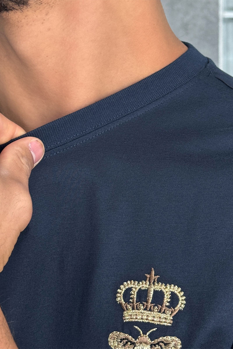 Dоlсе & Gаbbаnа Футболка тёмно-синего цвета bee and crown