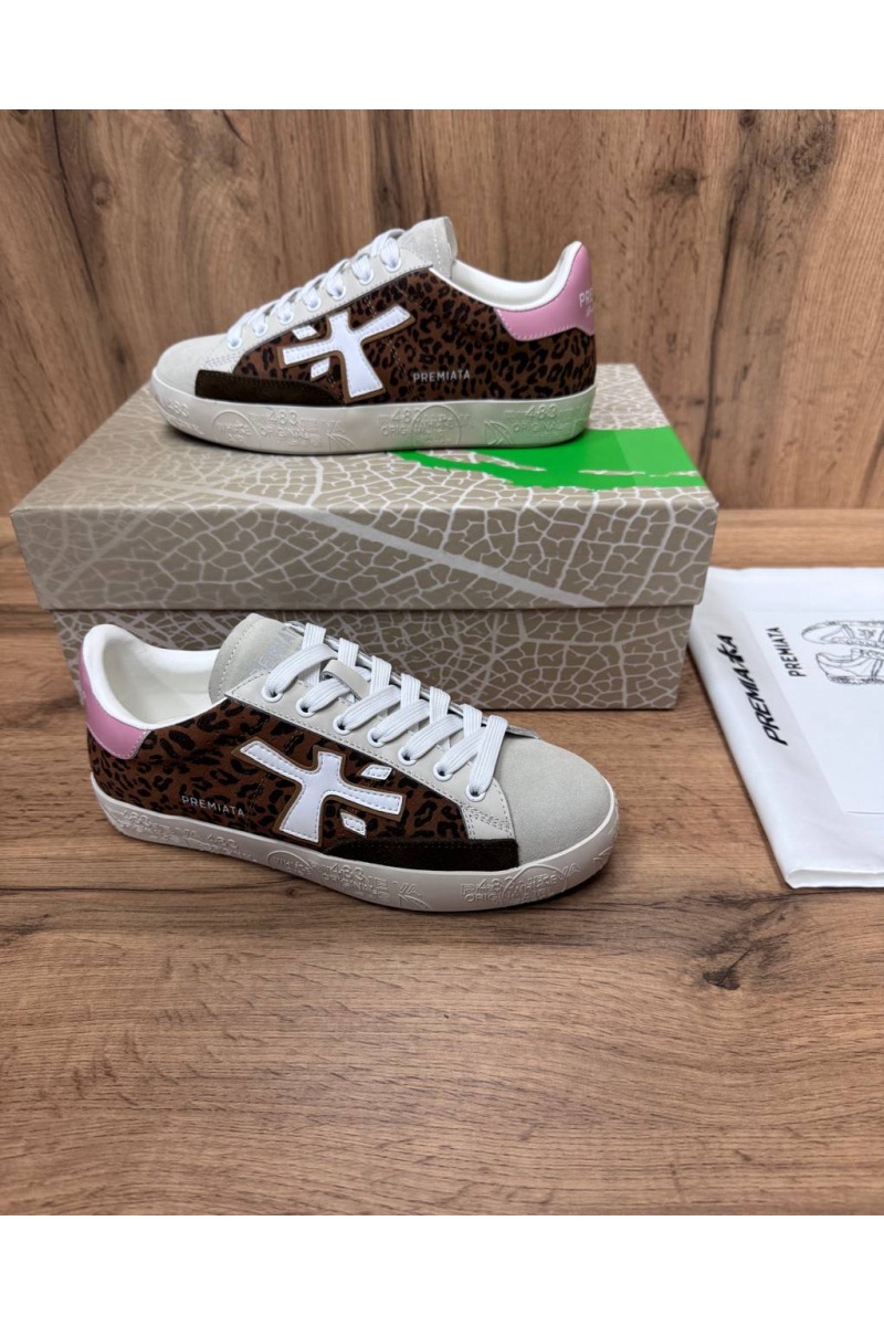 Premiata Женские кожаные кроссовки Stevend Leopard
