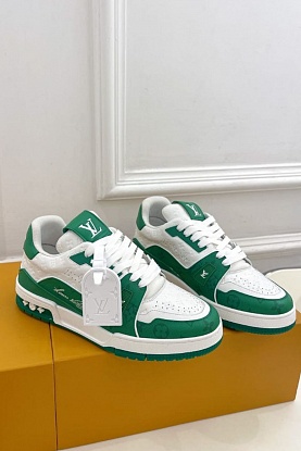 Женские кожаные кроссовки Trainer Monogram - White / Green