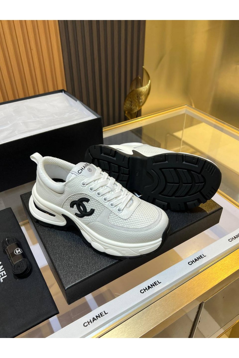 Chаnеl Женские кожаные кроссовки Premium - White