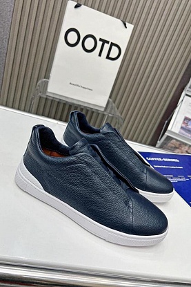 Синие кожаные кроссовки