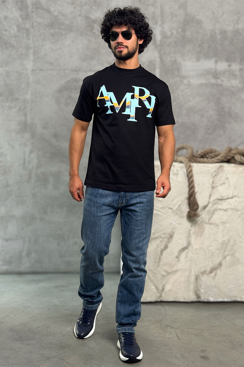 Amiri Футболка чёрного цвета staggered logo 