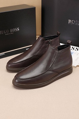 Кожаные лоферы с мехом high-top - Brown