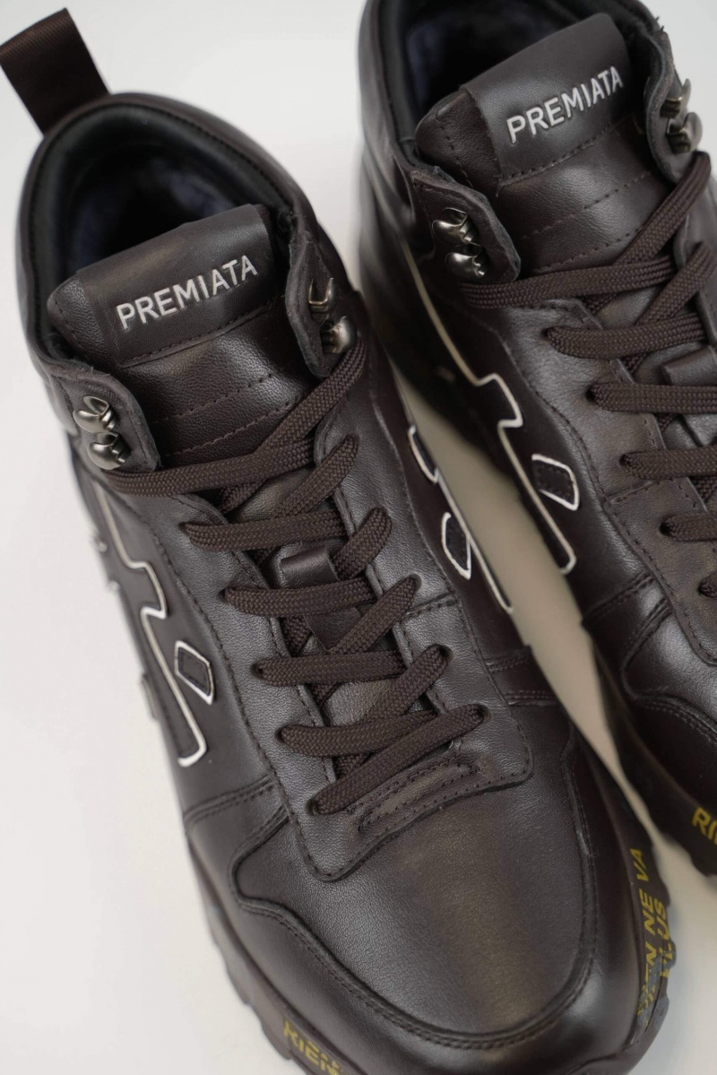 Premiata Кожаные кроссовки с мехом high-top - Brown