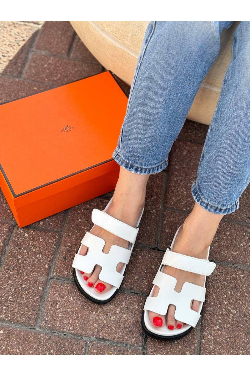 Hermes Женские кожаные сандалии Chypre - White