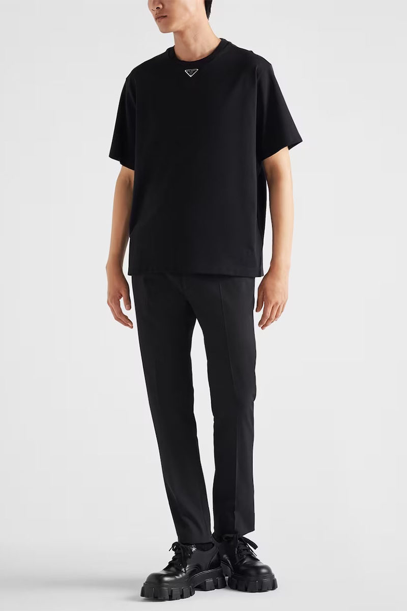 Prada Мужская футболка logo-plaque - Black 