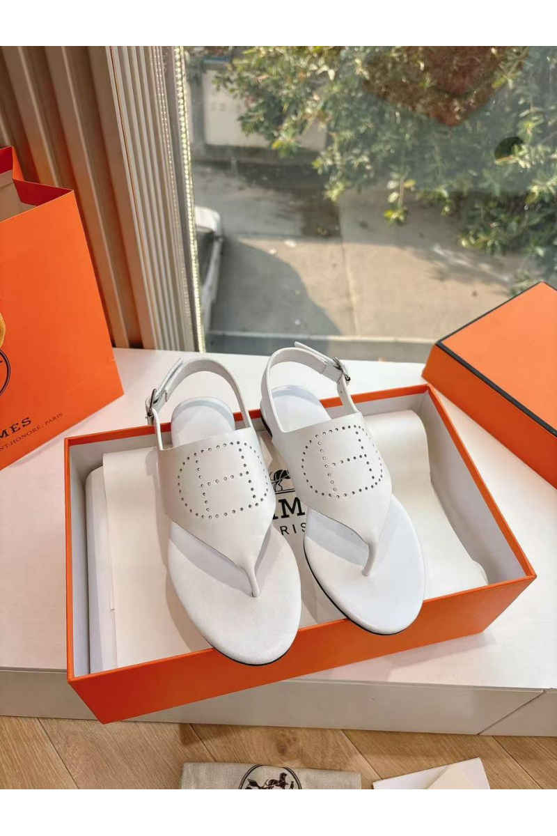 Hermes Женские кожаные сандалии Premium - White