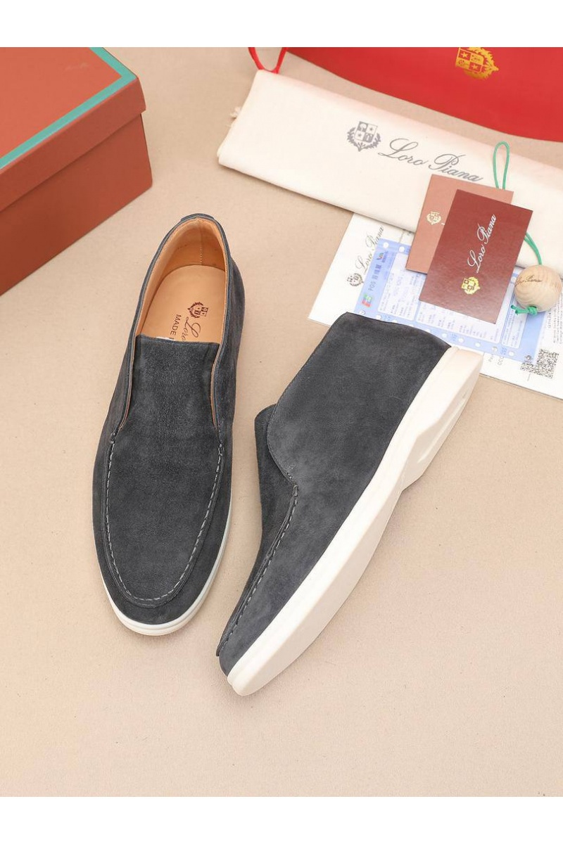 Loro Piana Замшевые лоферы с меховой стелькой Open Walk - Dark Grey