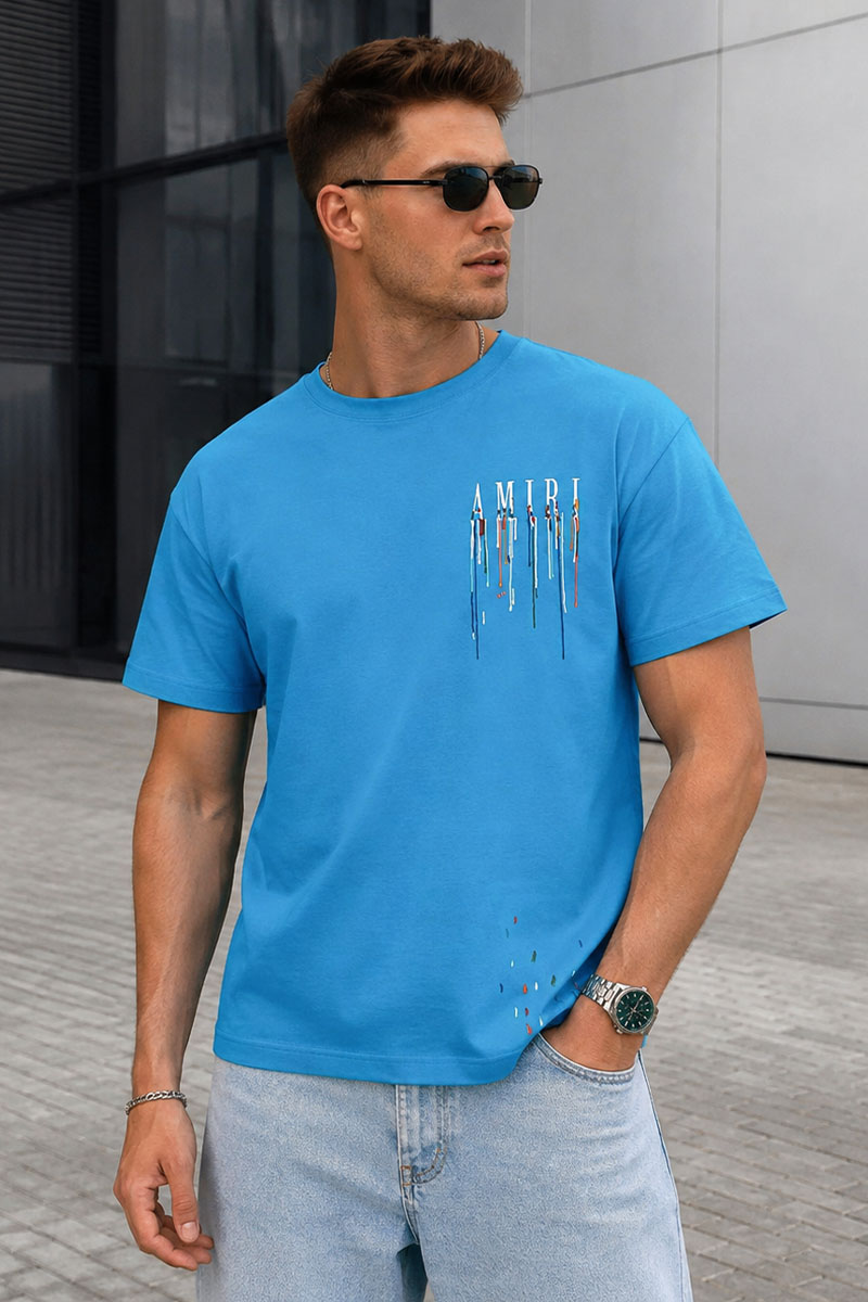 Amiri Синяя оверсайз футболка paint drip core 