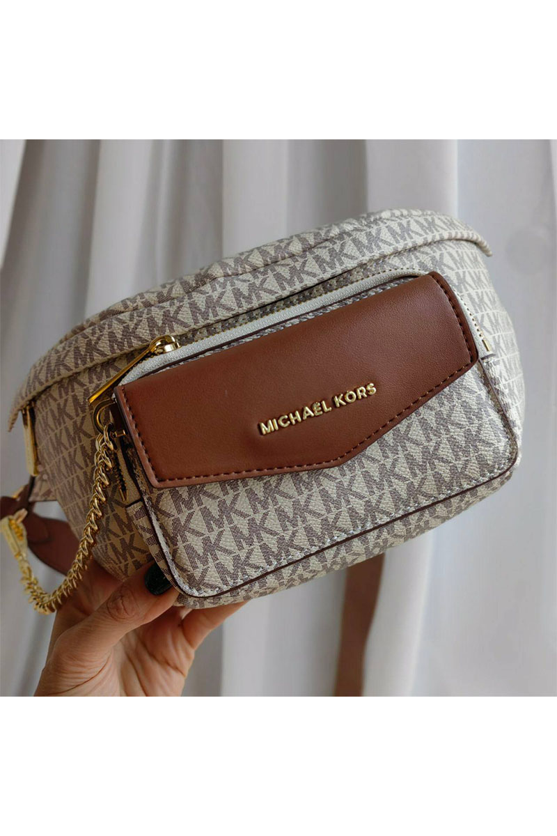 Michael Kors Кожаная поясная сумка Perry 27x14 см - White