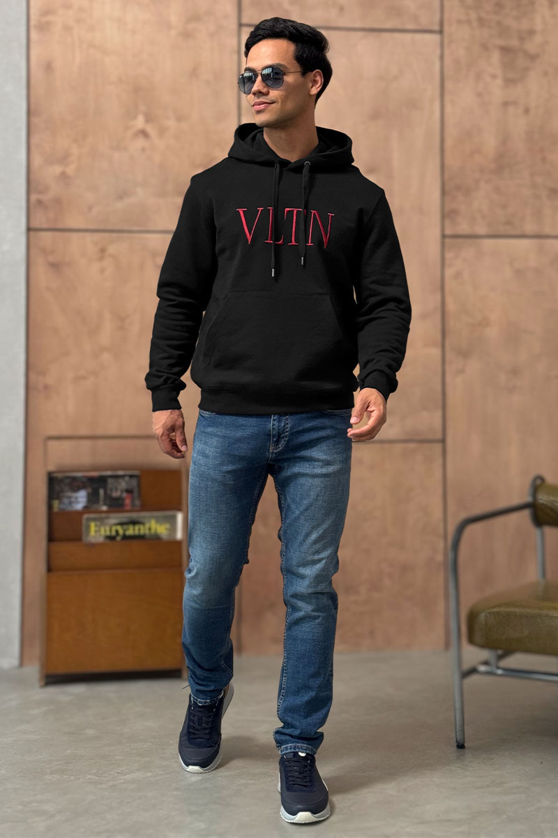 Valentino Мужское чёрное худи logo-embroidered