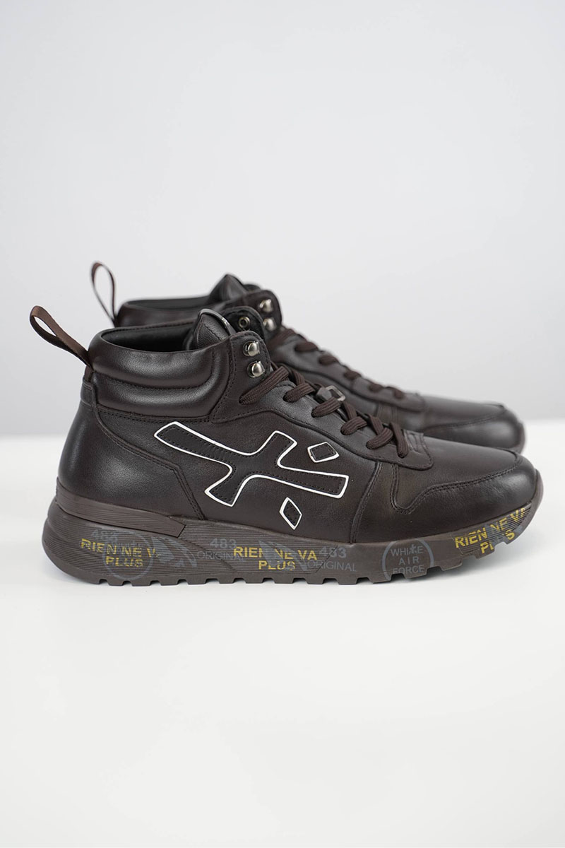 Premiata Кожаные кроссовки с мехом high-top - Brown