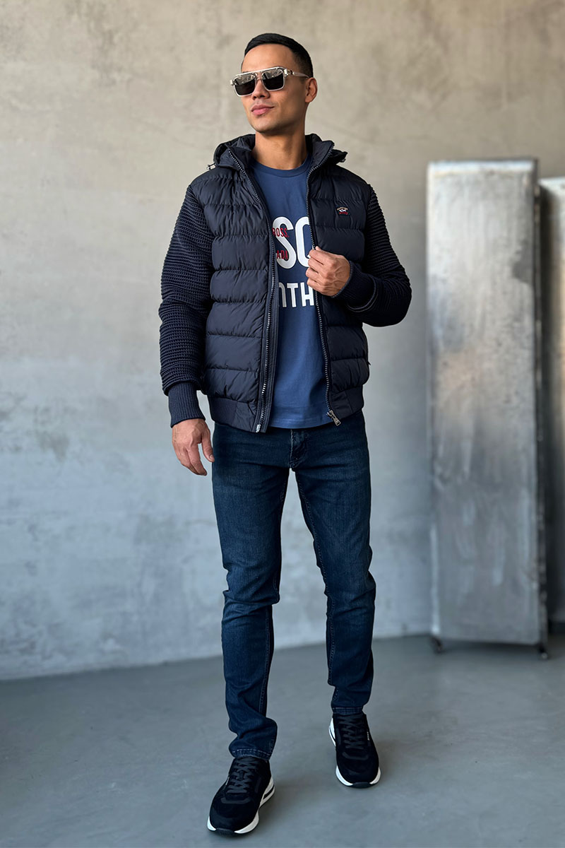 Paul & Shark Тёмно-синяя куртка с вязаными рукавами