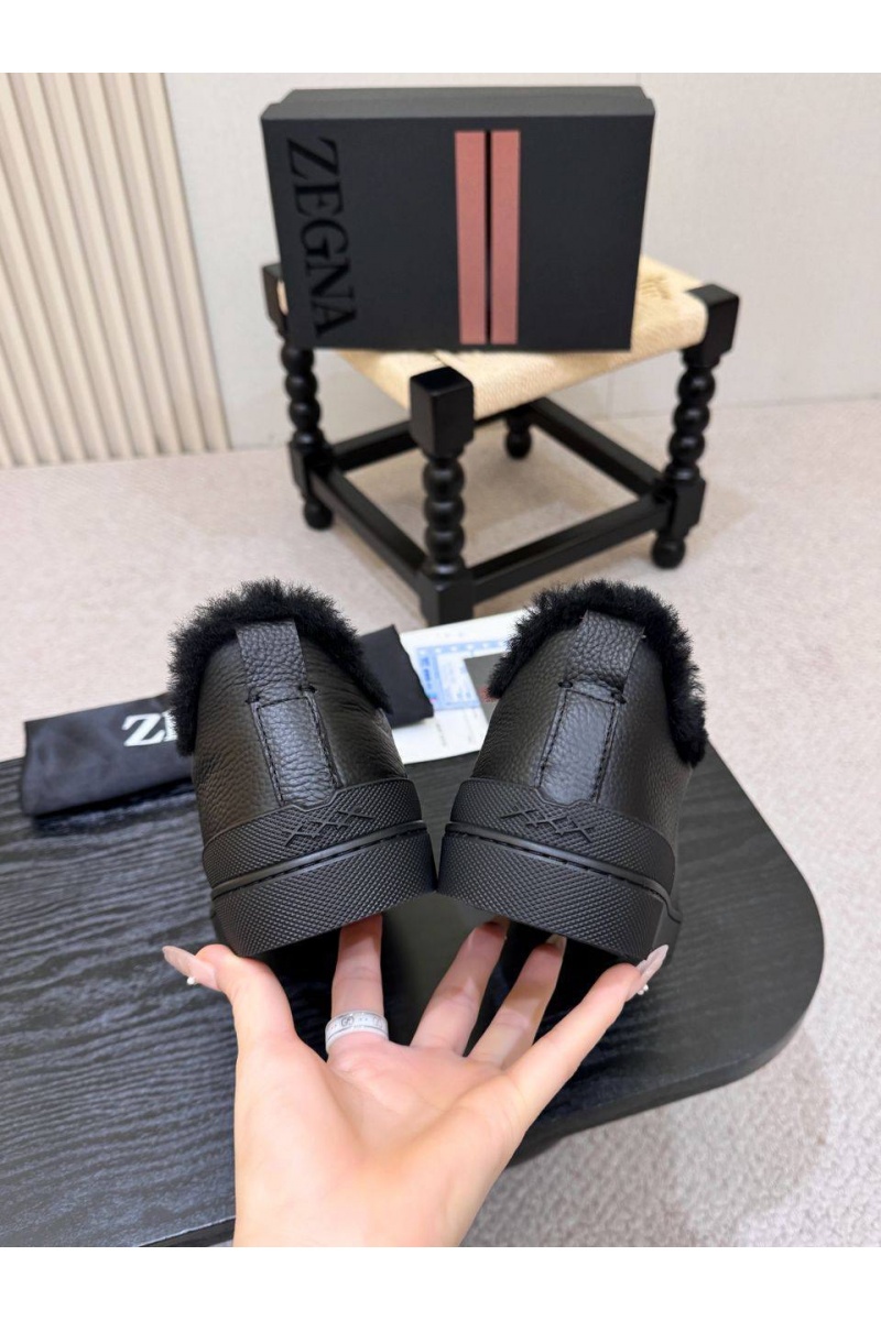 Zegna Кроссовки с мехом Triple Stitch high-top