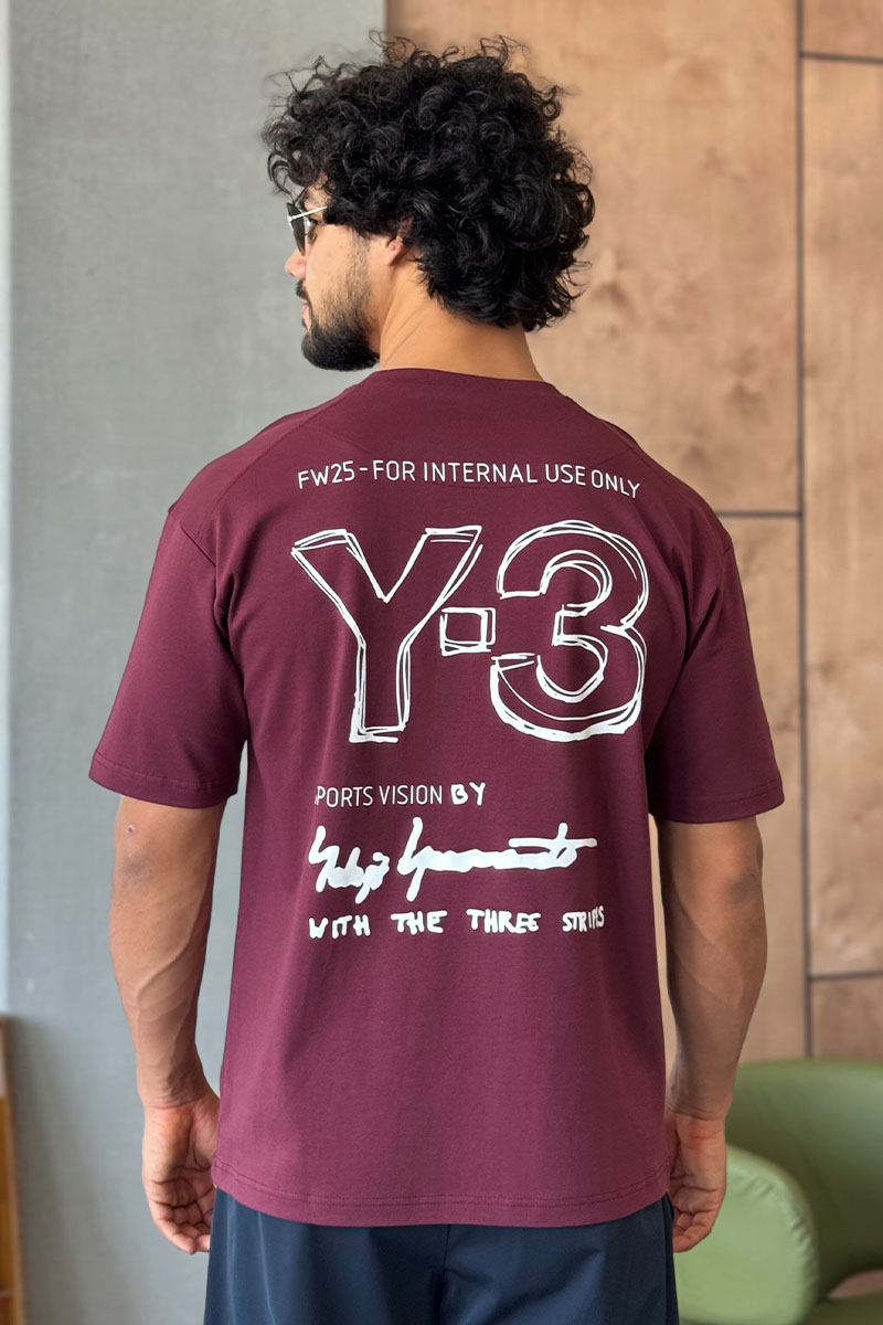 Y-3 Yohji Yamamoto Мужская бордовая футболка 