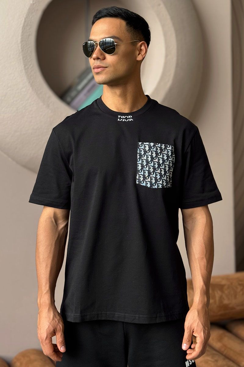 Dior Чёрная оверсайз футболка pocket logo