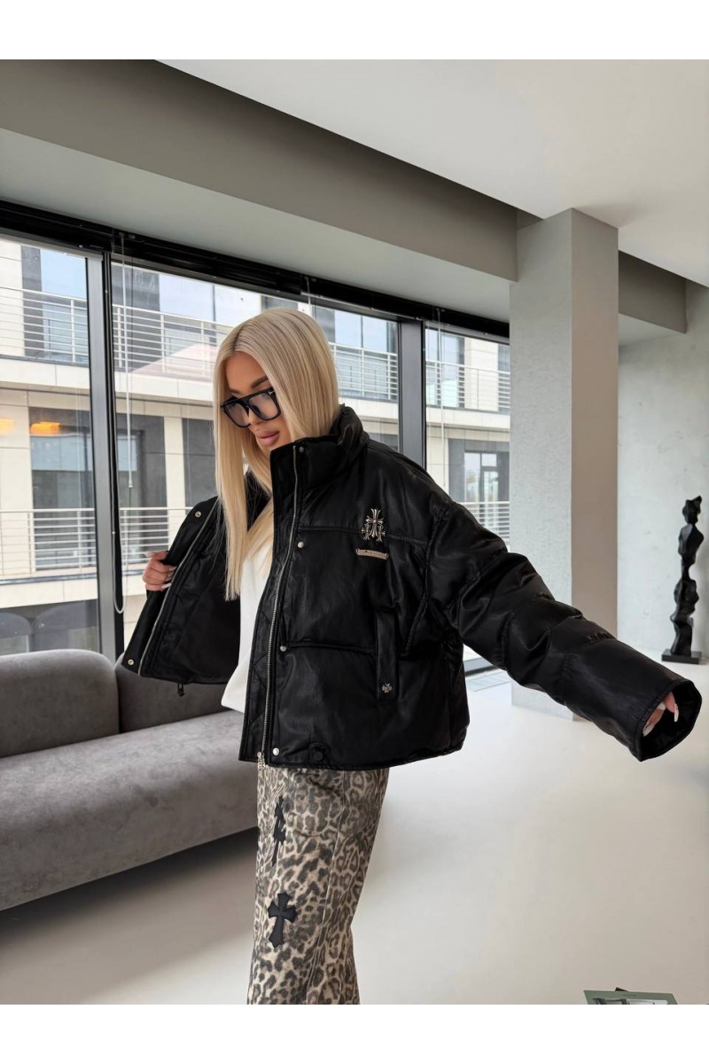 Chrome Hearts Женская пуховая куртка из эко кожи 
