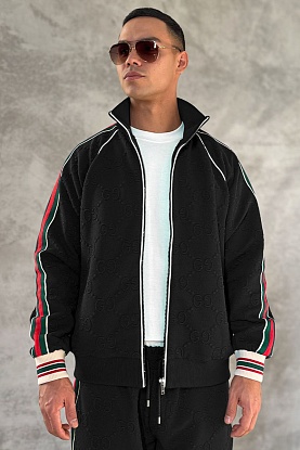 Чёрная кофта на молнии GG jacquard 