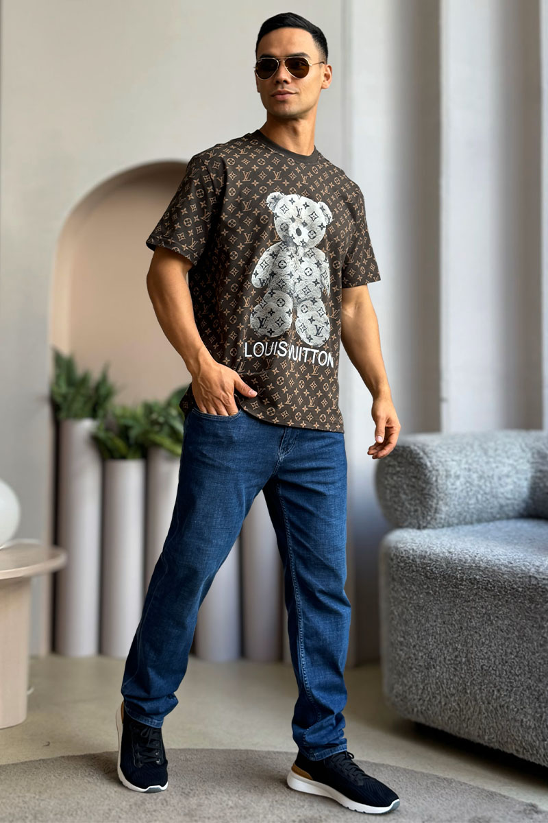 Lоuis Vuittоn Коричневая оверсайз футболка Monogram All-over Bear
