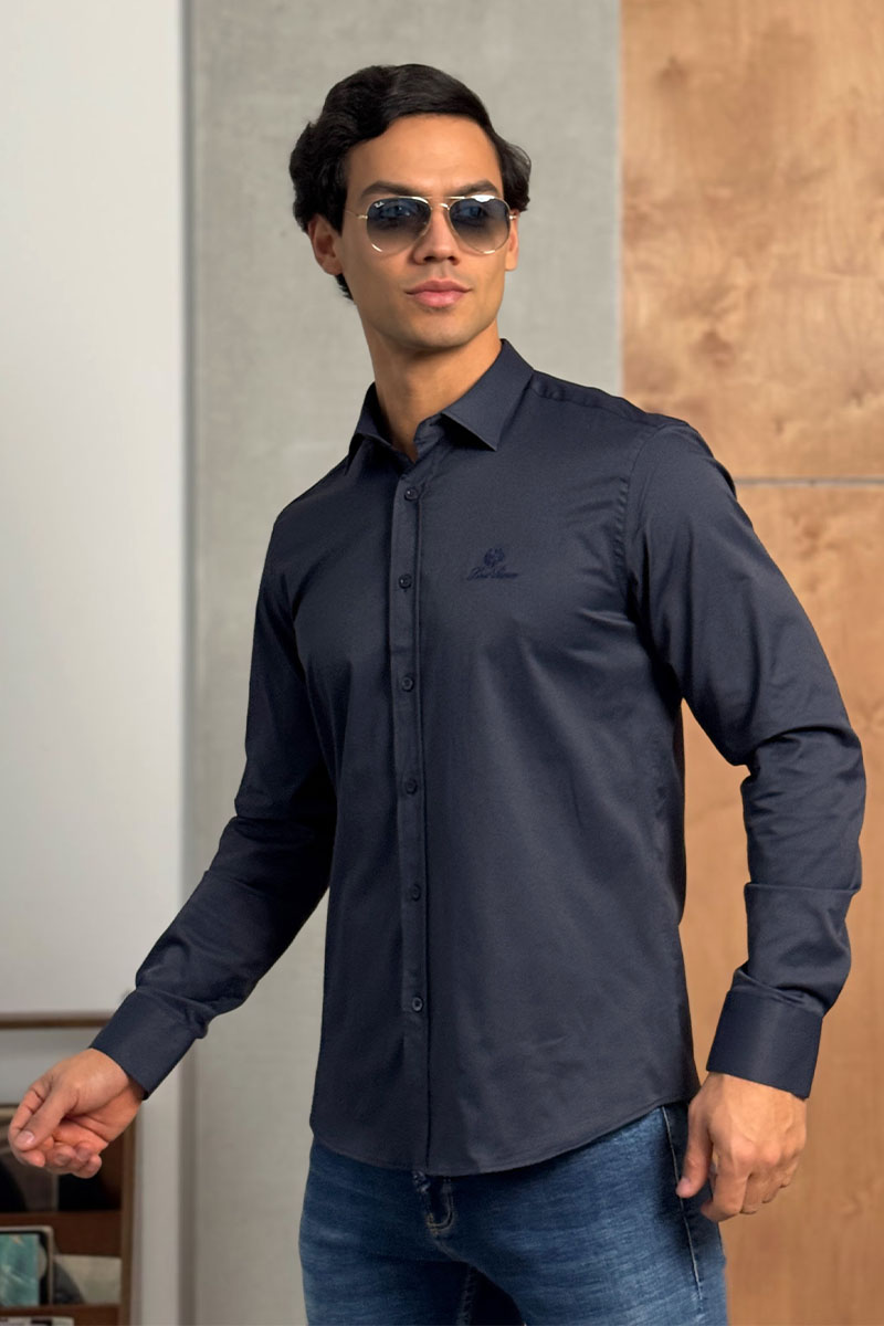 Loro Piana Мужская тёмно-синяя рубашка logo-embroidered