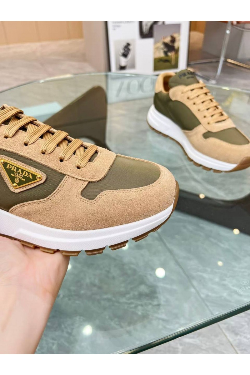Prada Женские комбинированные кроссовки - Beige / Green