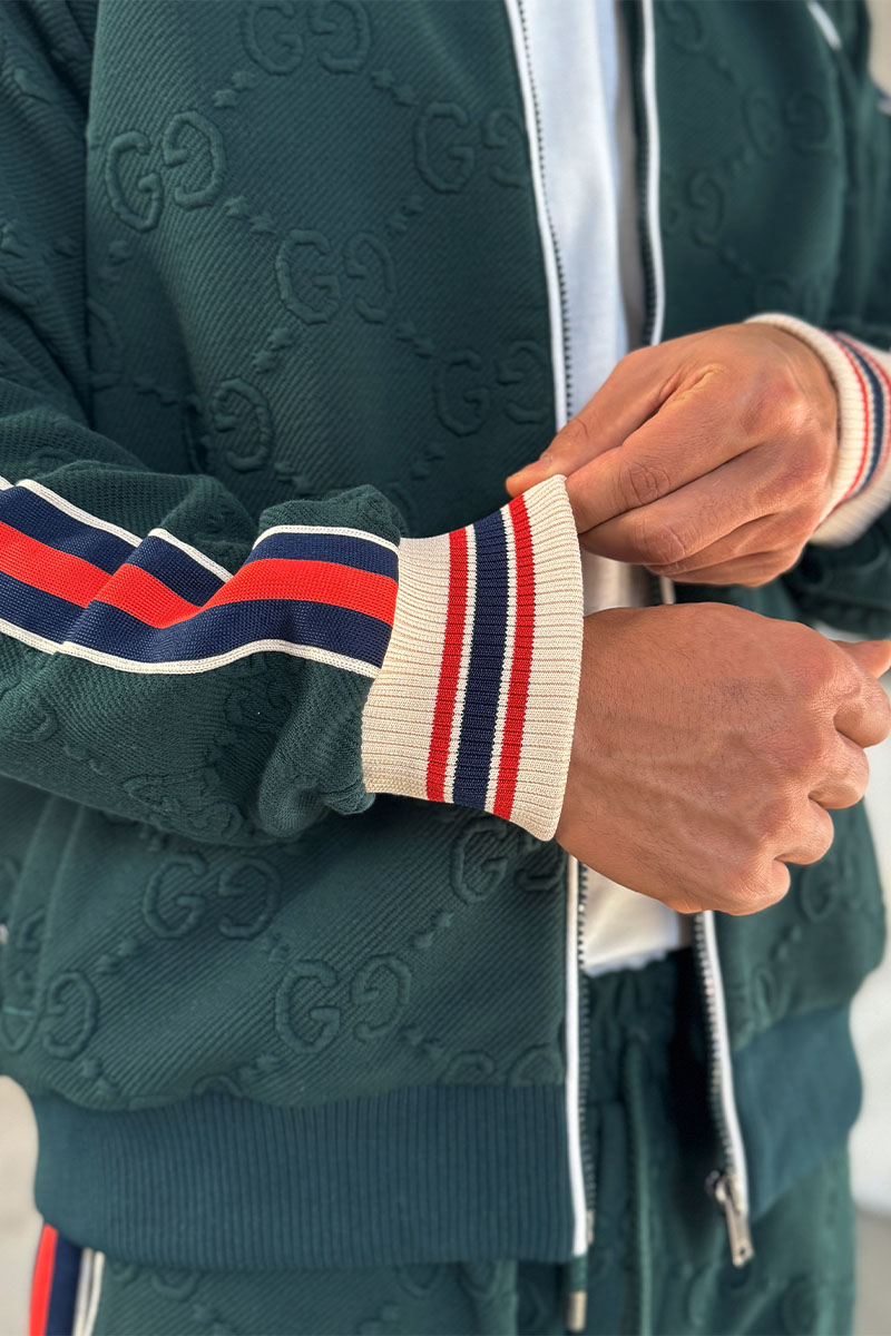 Gucci Зелёная кофта на молнии GG jacquard