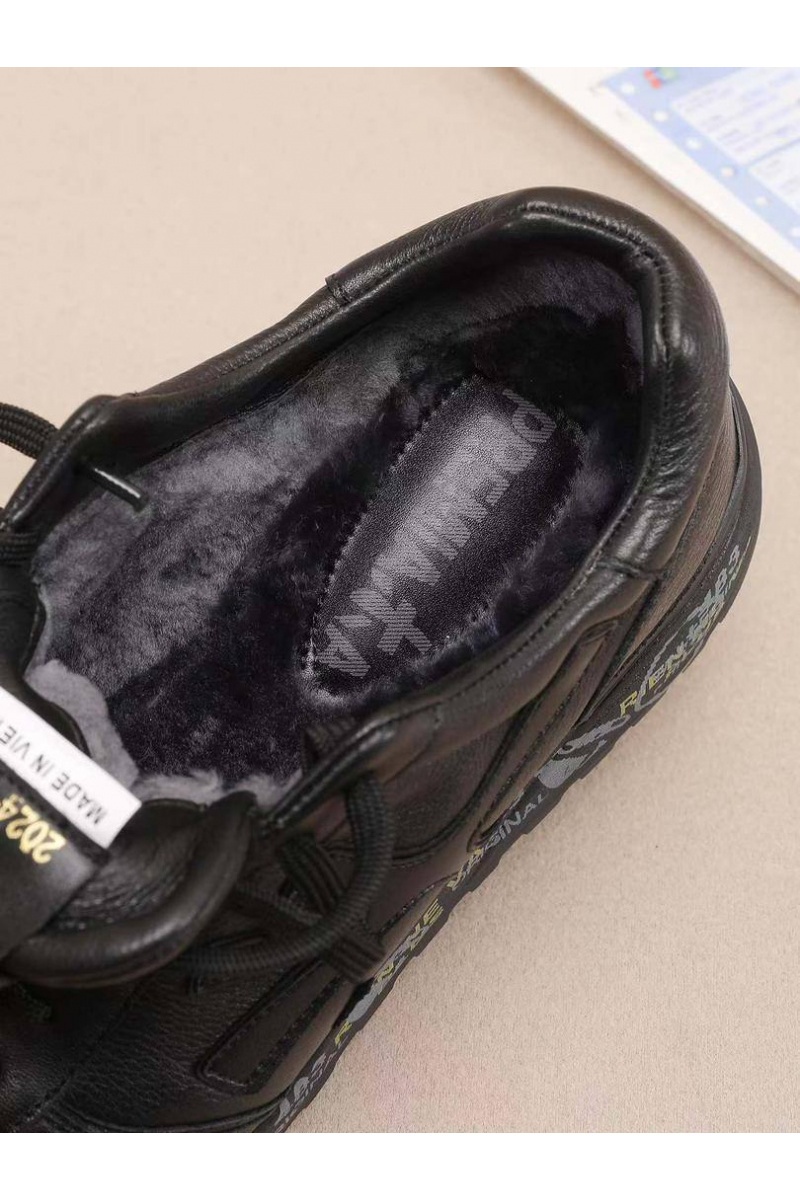 Premiata Кожаные кроссовки с мехом low-top - Black