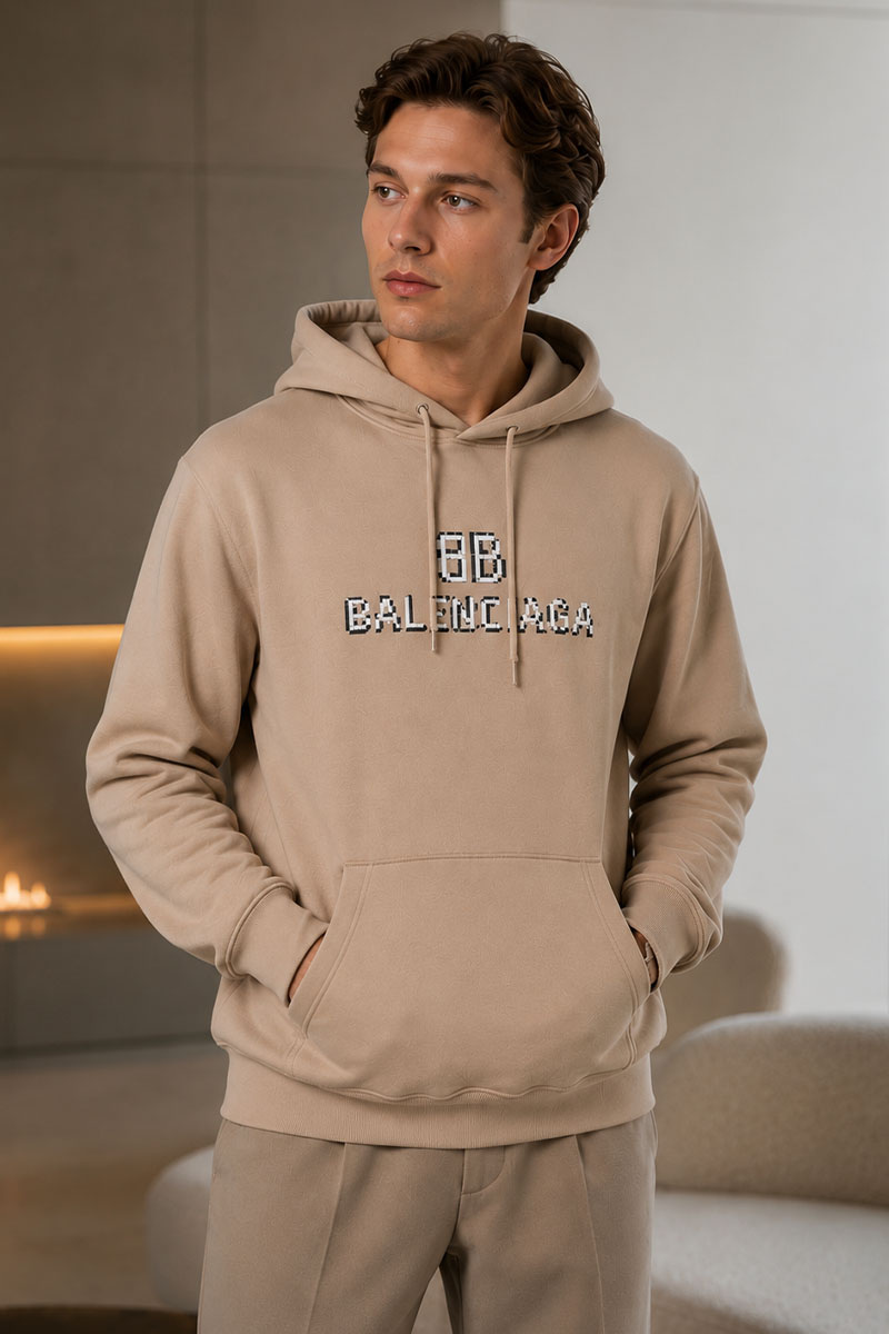 Balenciaga Бежевое оверсайз худи Pixel Logo