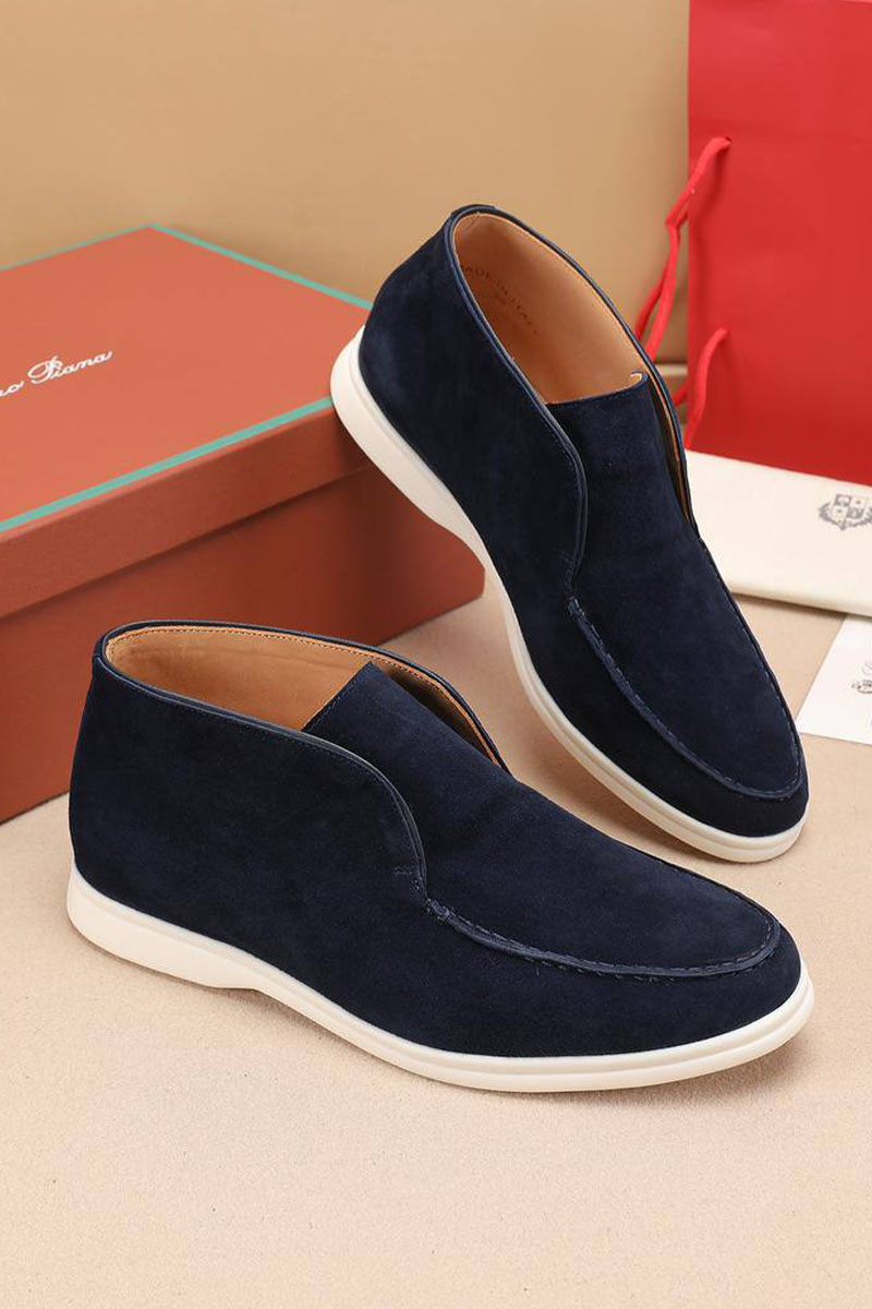 Loro Piana Замшевые лоферы с меховой стелькой Open Walk - Navy