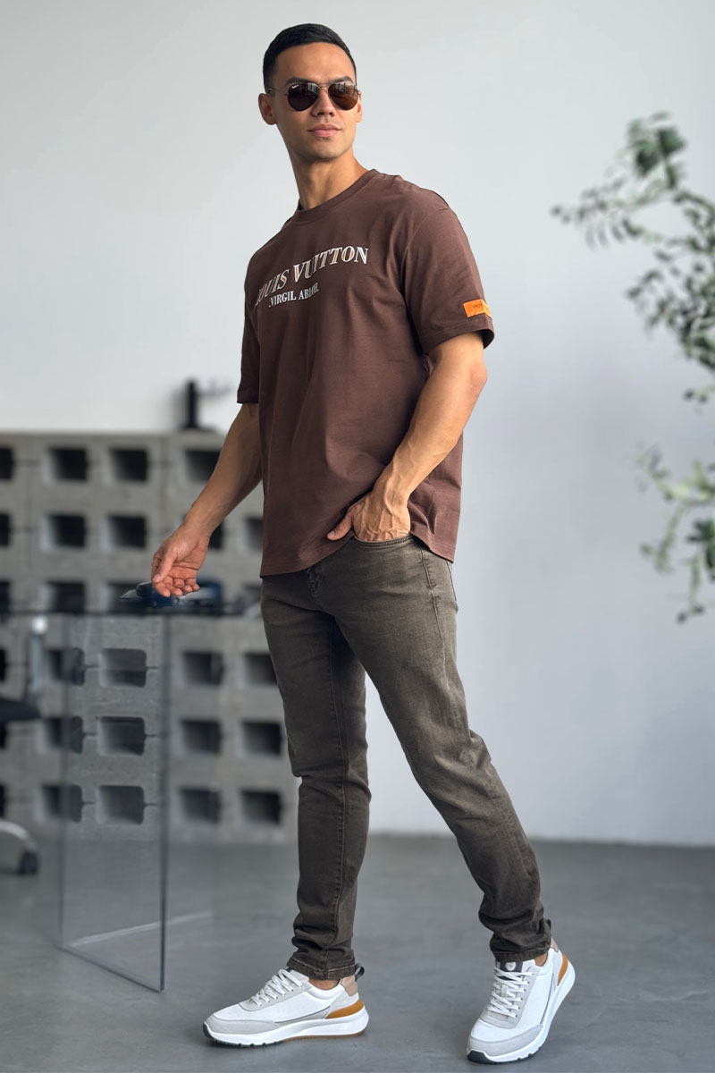 Lоuis Vuittоn Коричневая оверсайз футболка Virgil Abloh