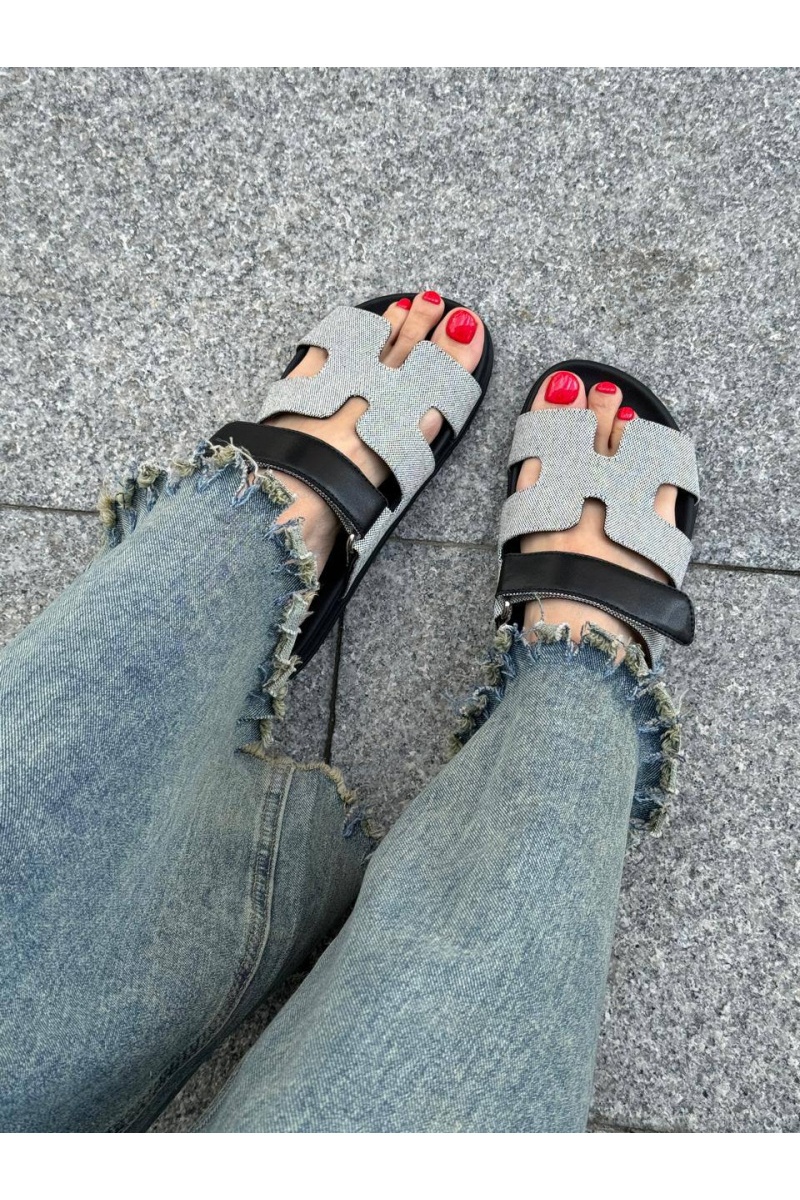 Hermes Женские кожаные сандалии Chypre - Black / Grey