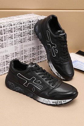 Чёрные кожаные кроссовки Mick