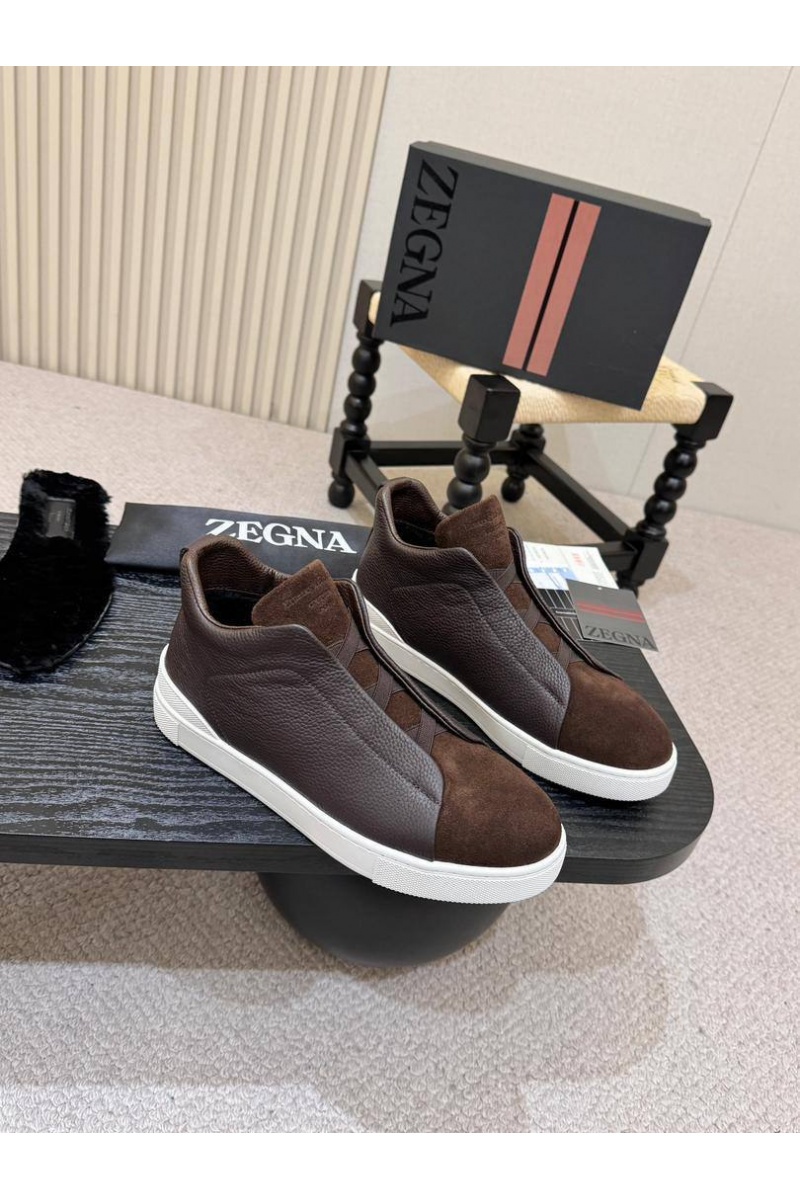 Zegna Кроссовки с мехом Triple Stitch high-top