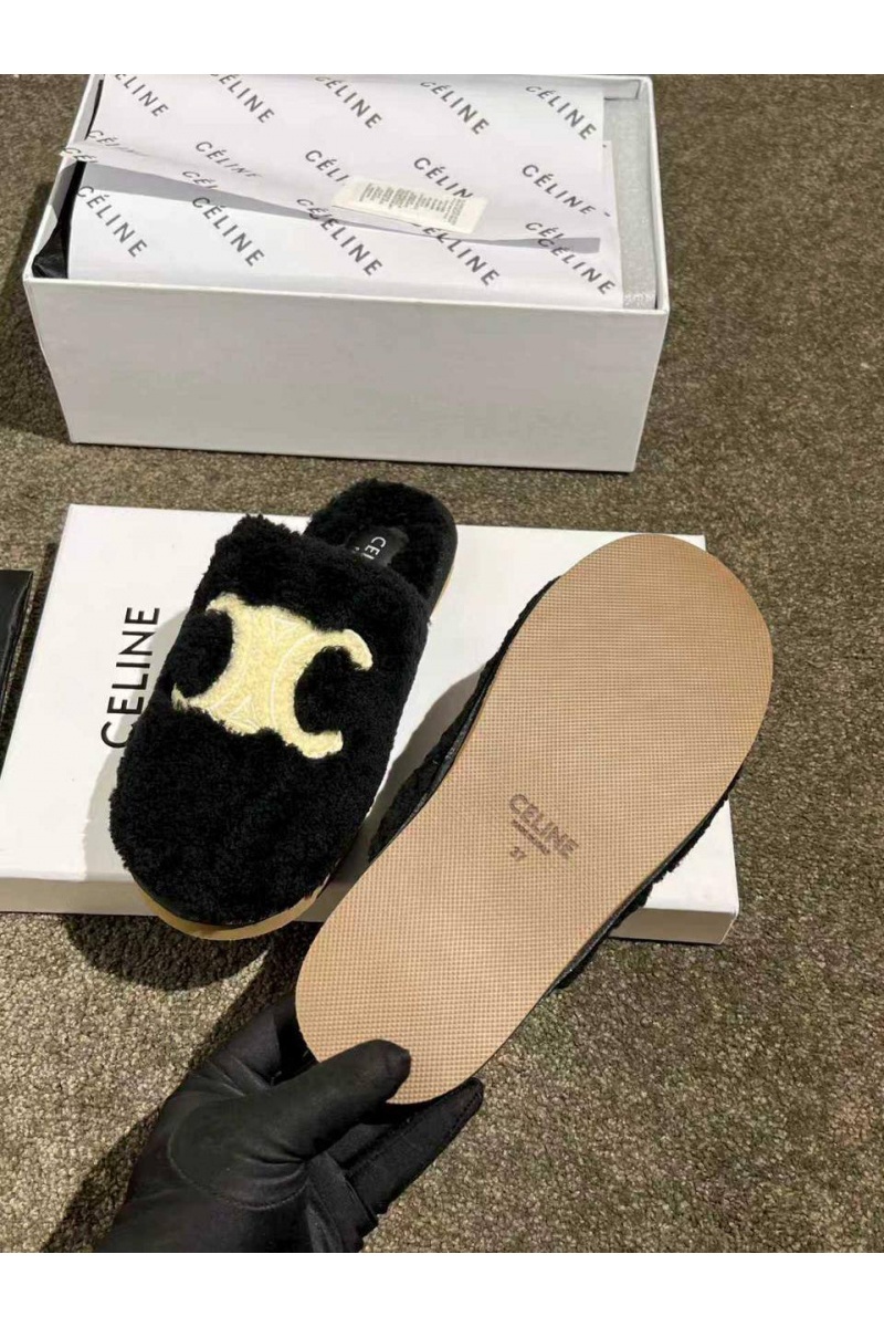 Celine Женские меховые шлёпанцы Triomphe premium