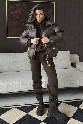 Женский костюм тройка на флисе premium - Brown