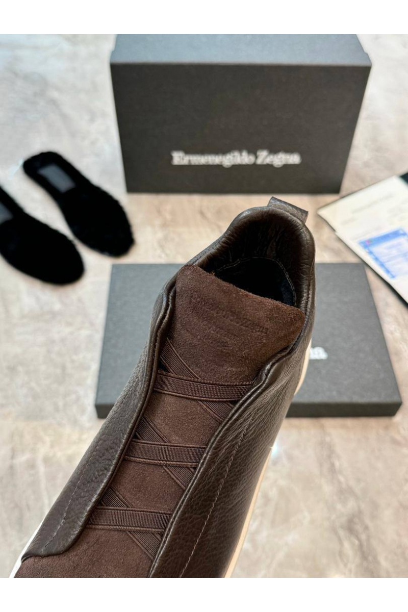 Zegna Кроссовки с мехом Triple Stitch - Brown