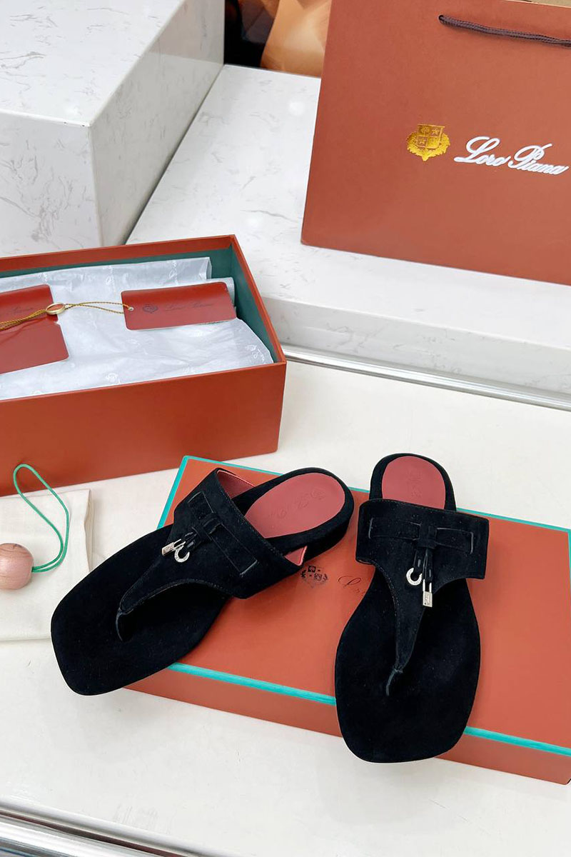 Loro Piana Женские замшевые шлёпанцы Premium - Black