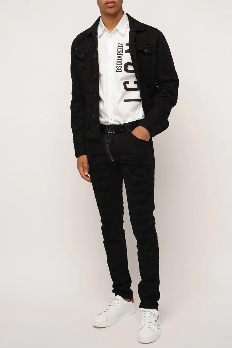 Dsquared2 Чёрная джинсовая куртка Icon Forever logo-print